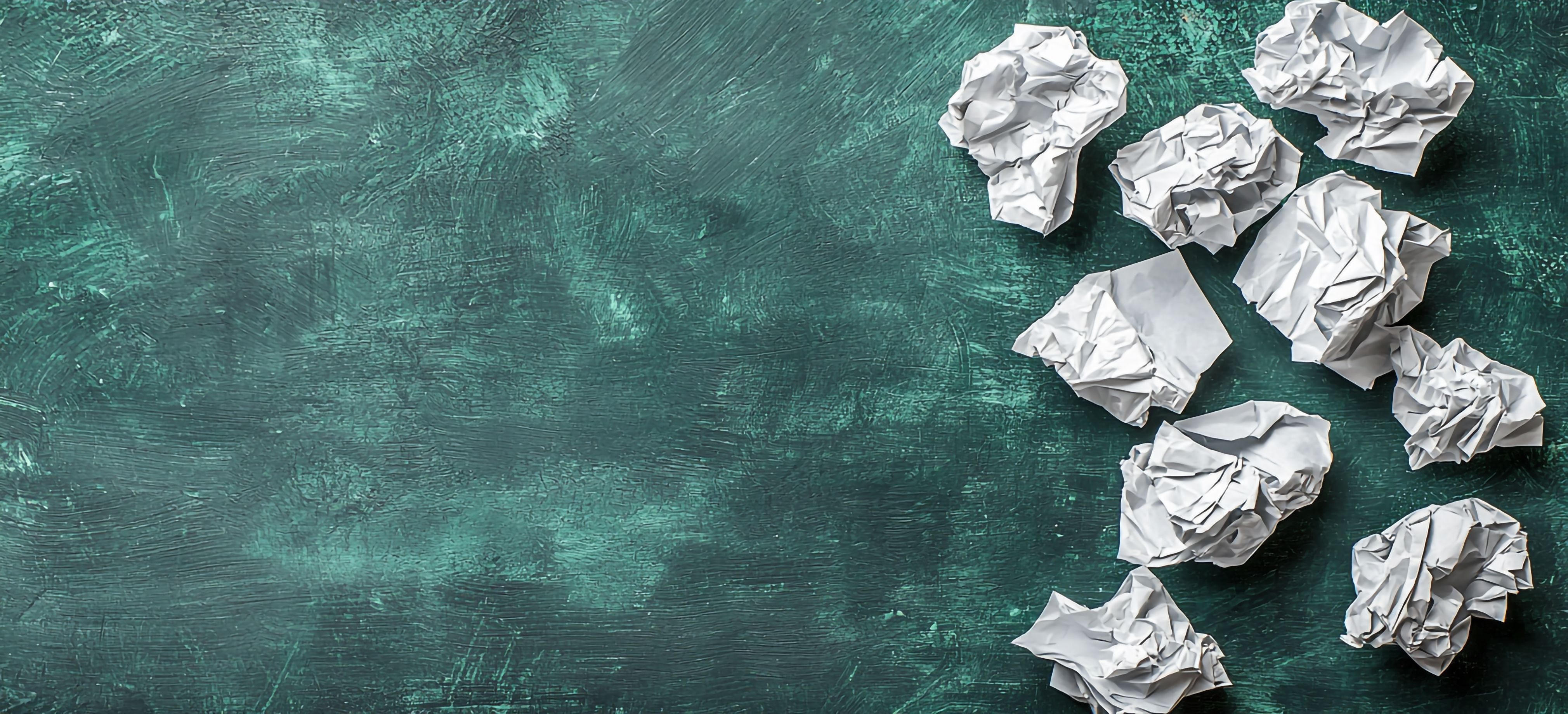 Scrunched up paper on top of a green surface