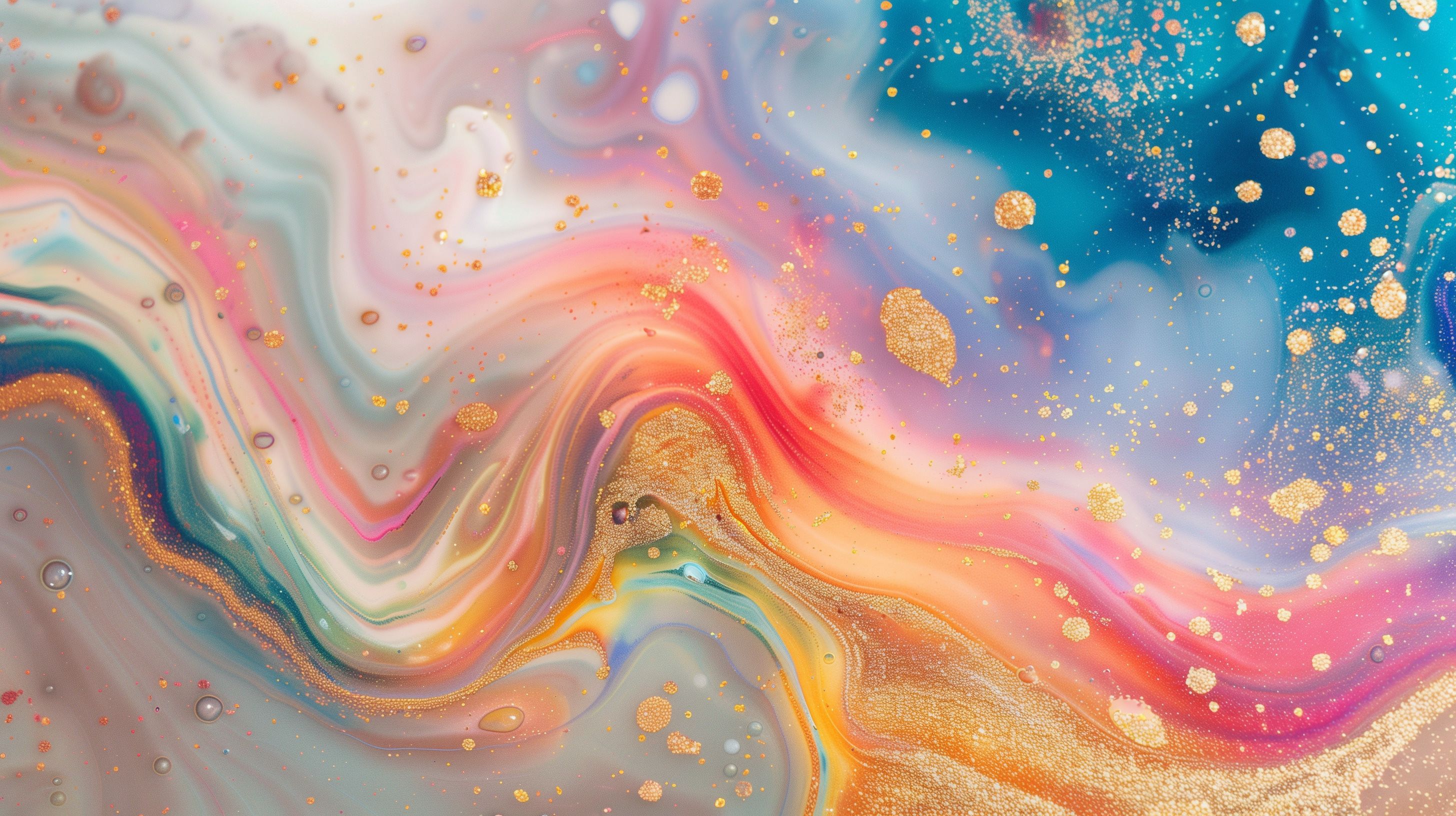 Multi-coloured swirls with golden speckles