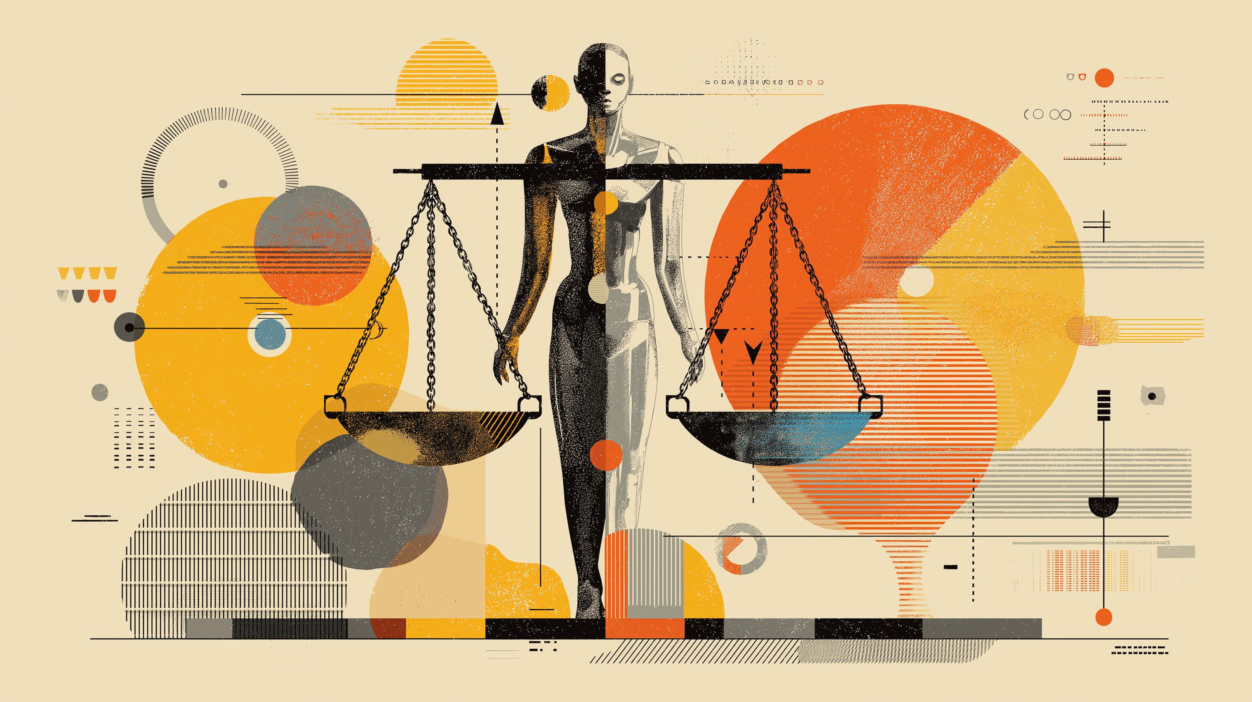 Stylised image of lady justice holding a weight scale