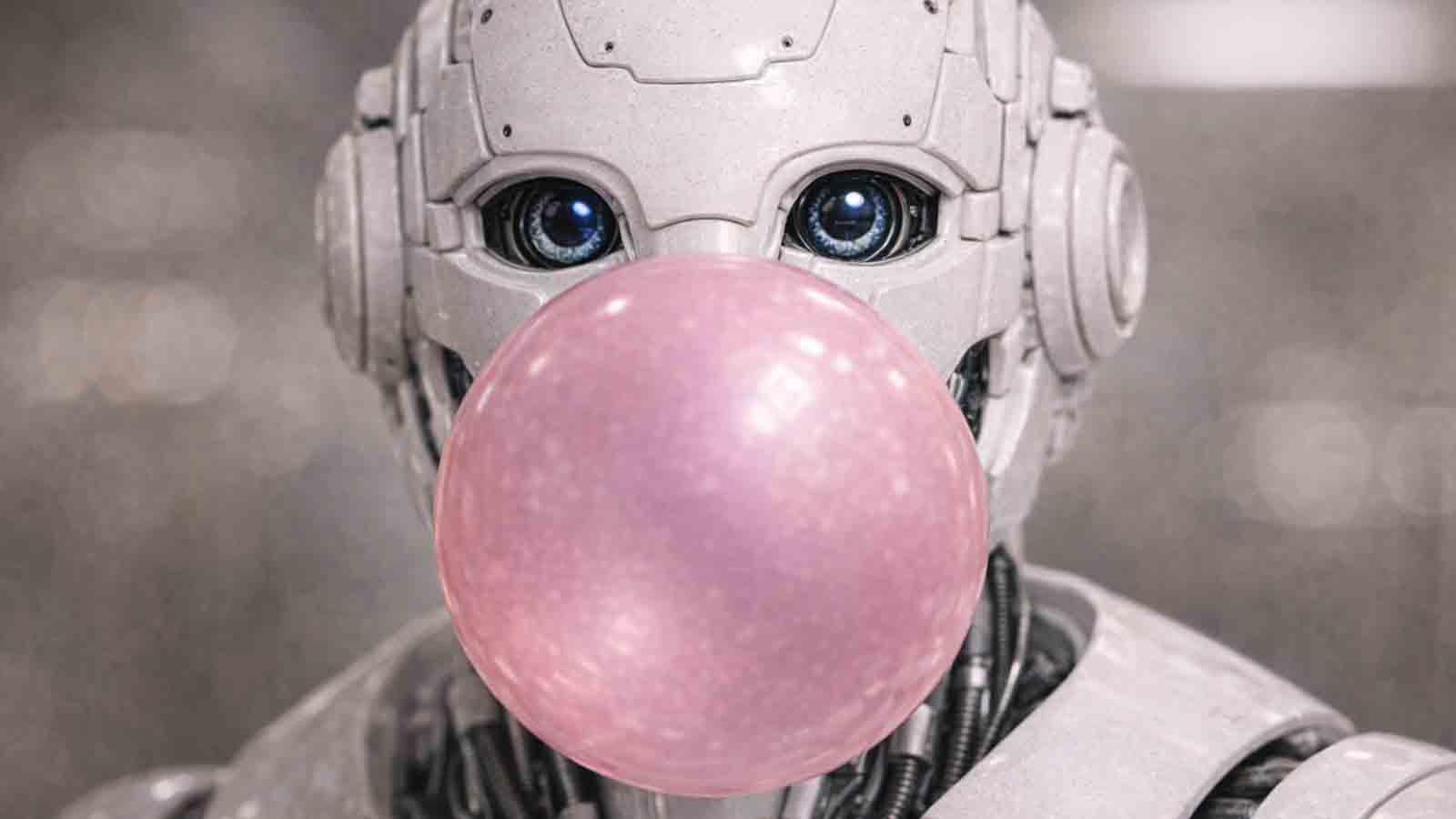 Close-up of a metallic humanoid robot with rounded ear-like components on either side of the head and a smooth, futuristic design, set against a softly blurred, industrial-looking background.