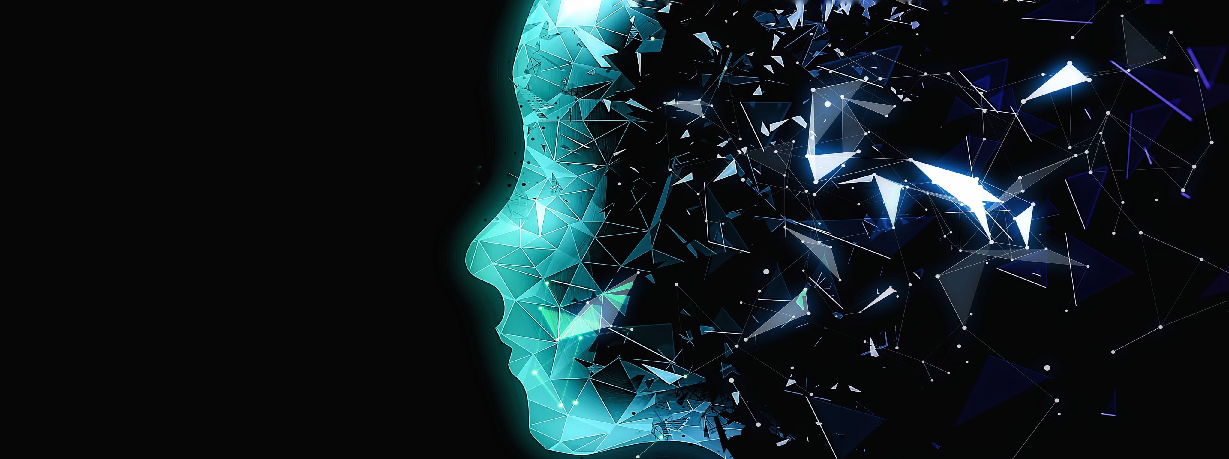 Stylised image of a female profile against a dark background, build from vectors