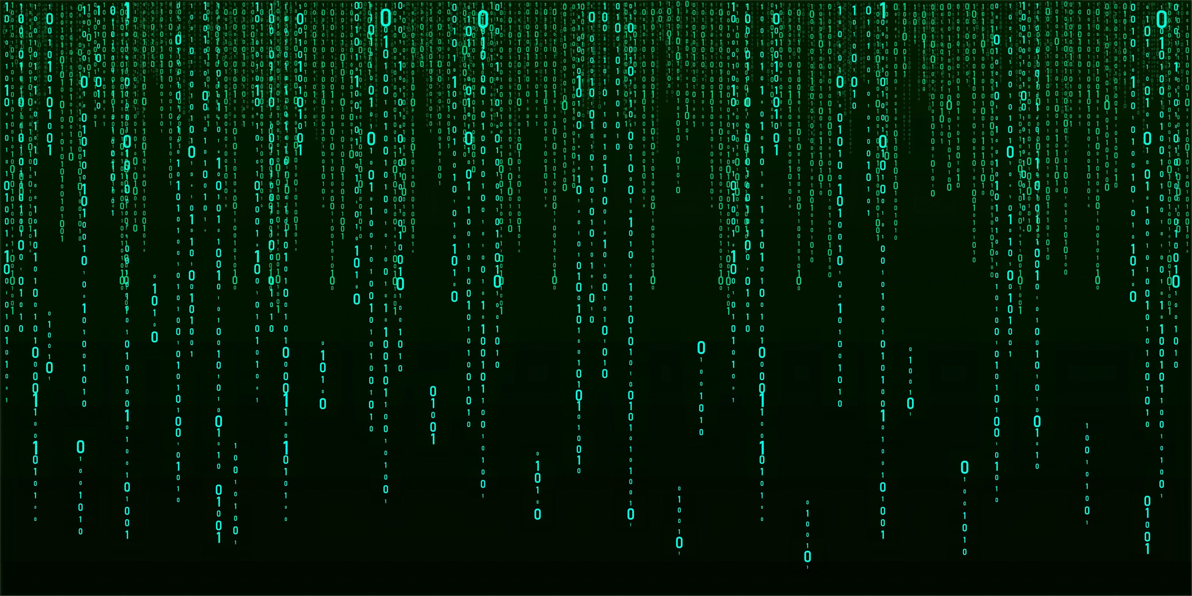Black background with numerous green 0 and 1 digits placed on it cascading down from the top.