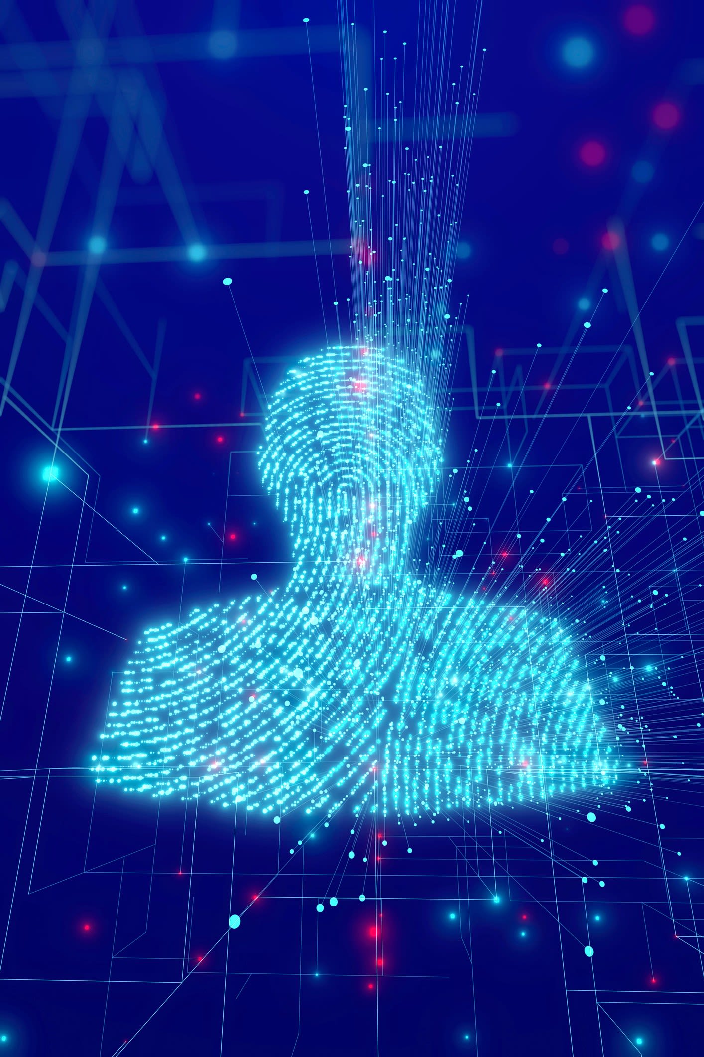 Fingerprint in the shape of a person to signify data security.