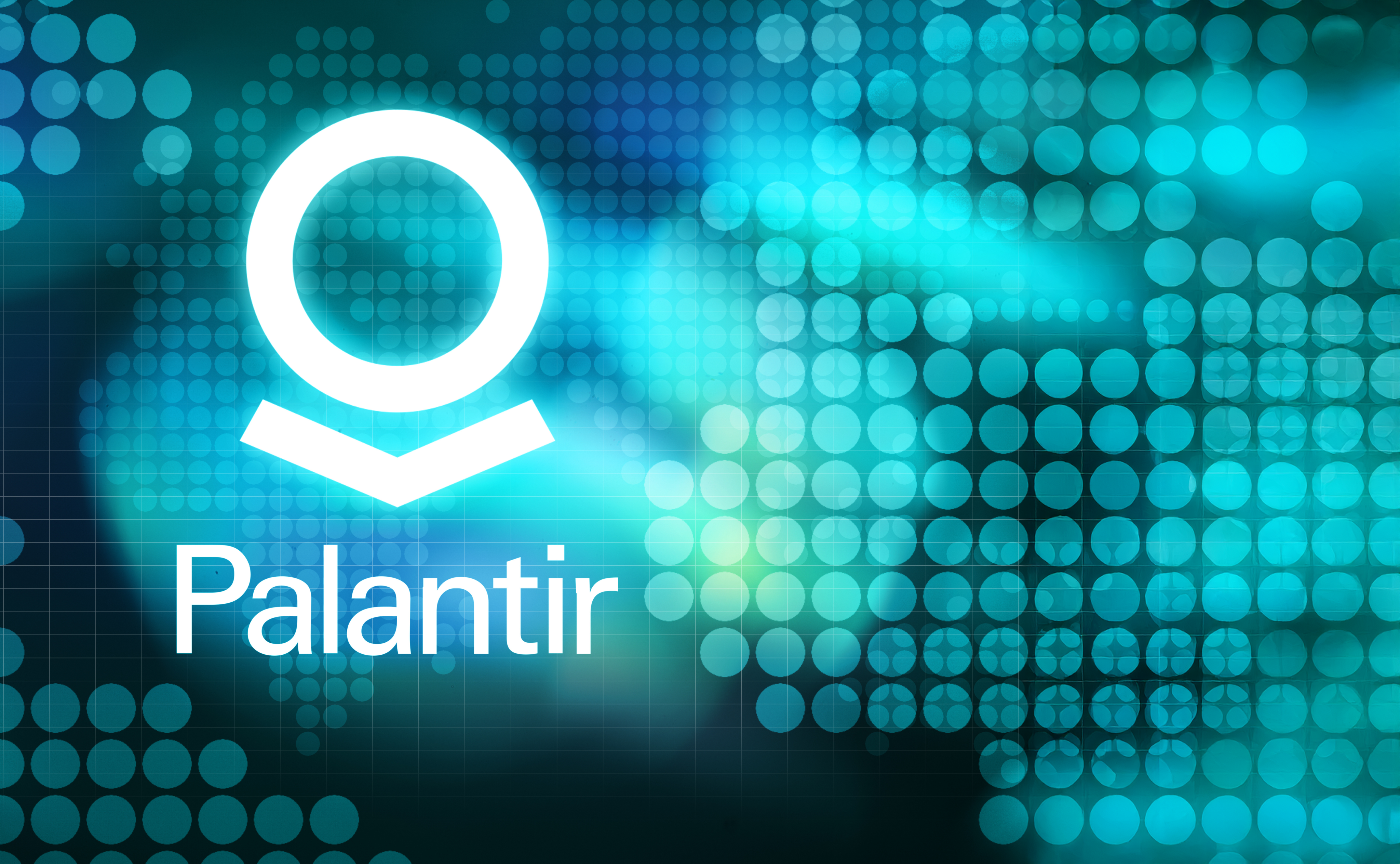 Palantir logo against blue background with dots